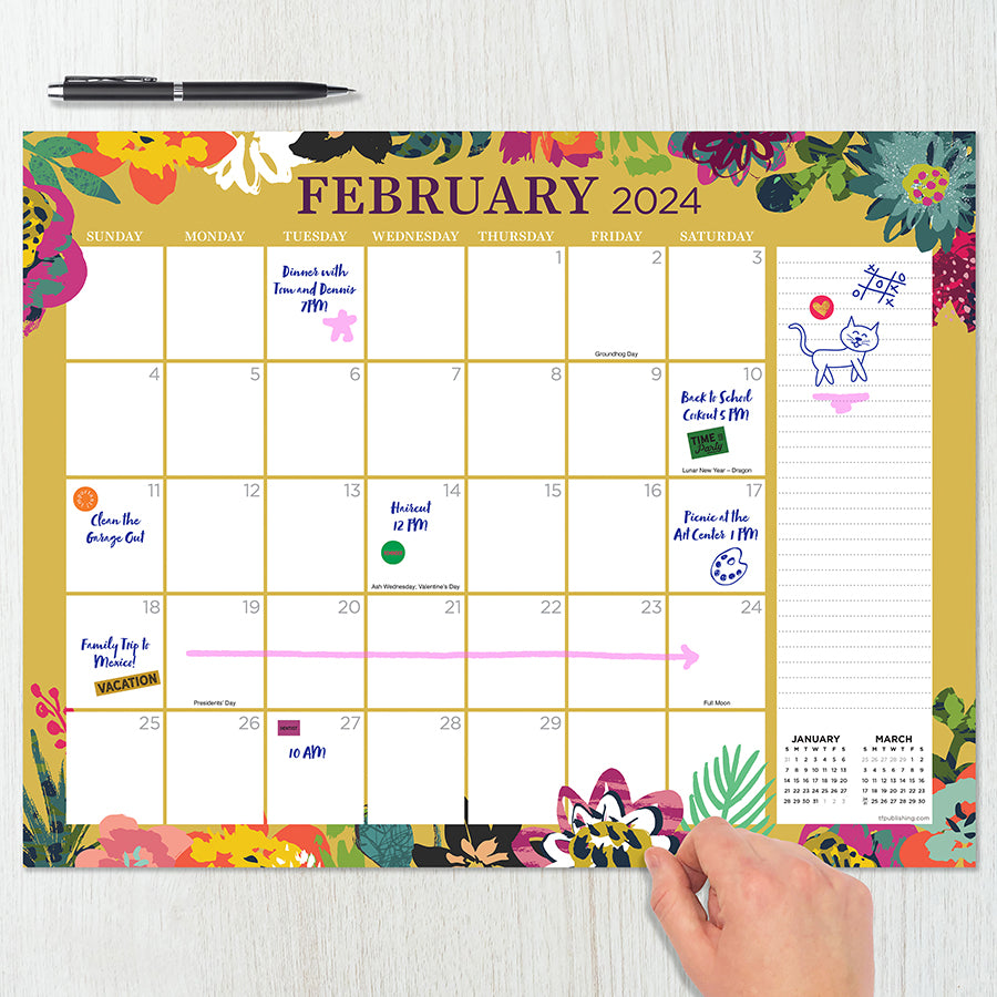 2024 Floral Medium Desk Pad Monthly Blotter Calendar TF Publishing