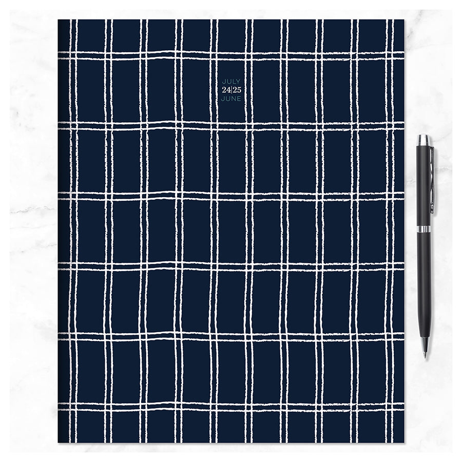 July 2024 - June 2025 Navy Grid Large Monthly Planner