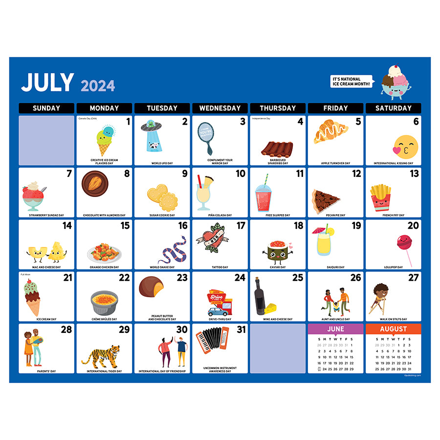 July 2024 - June 2025 Every Day's A Holiday Large Desk Pad Monthly Blotter Calendar