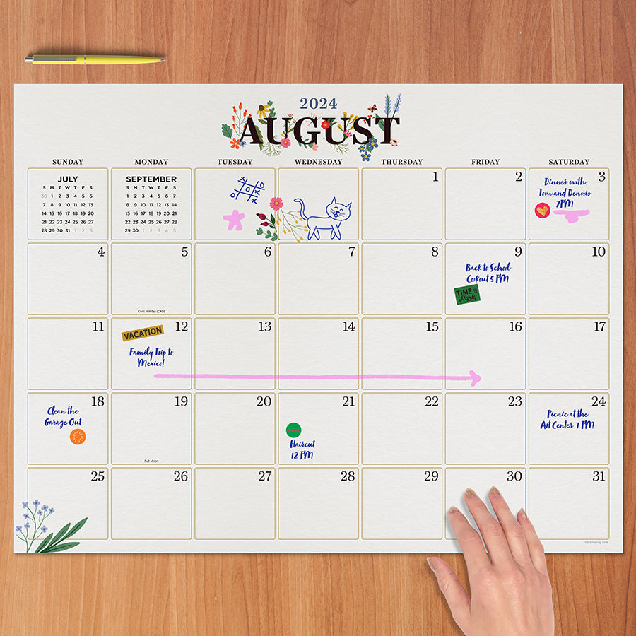 July 2024 - June 2025 Floral Large Desk Pad Monthly Blotter Calendar - 0