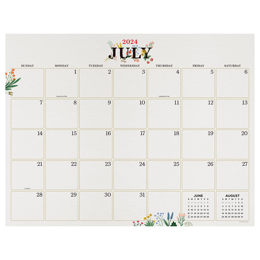 July 2024 - June 2025 Floral Large Desk Pad Monthly Blotter Calendar