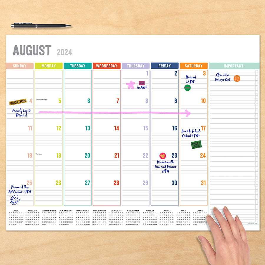 July 2024 - June 2025 Rainbow Blocks Large Desk Pad Monthly Blotter Calendar - 0