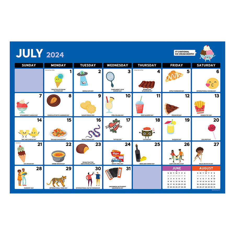 July 2024 - June 2025 Every Day's A Holiday Medium Desk Pad Monthly Blotter Calendar