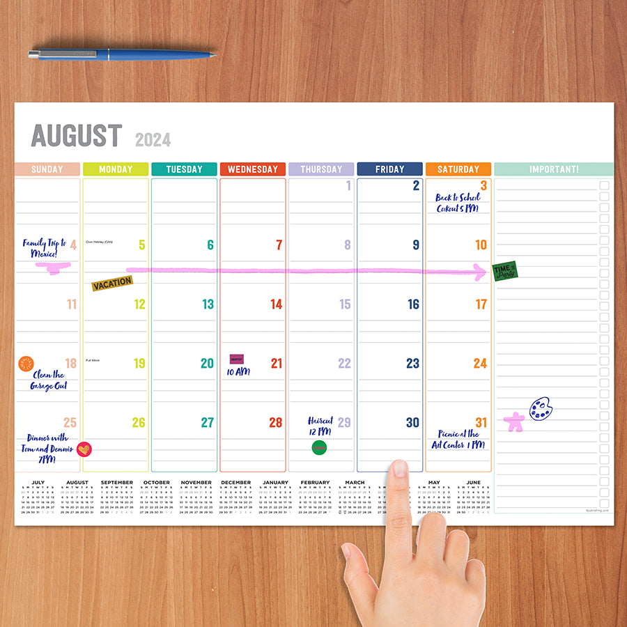 July 2024 - June 2025 Rainbow Blocks Medium Desk Pad Monthly Blotter Calendar