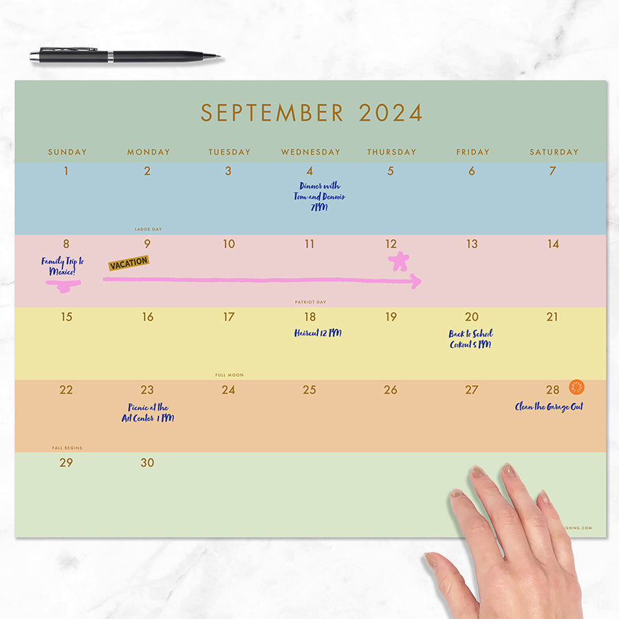 July 2024 - June 2025 Super Stripe Medium Desk Pad Monthly Blotter Calendar - 0