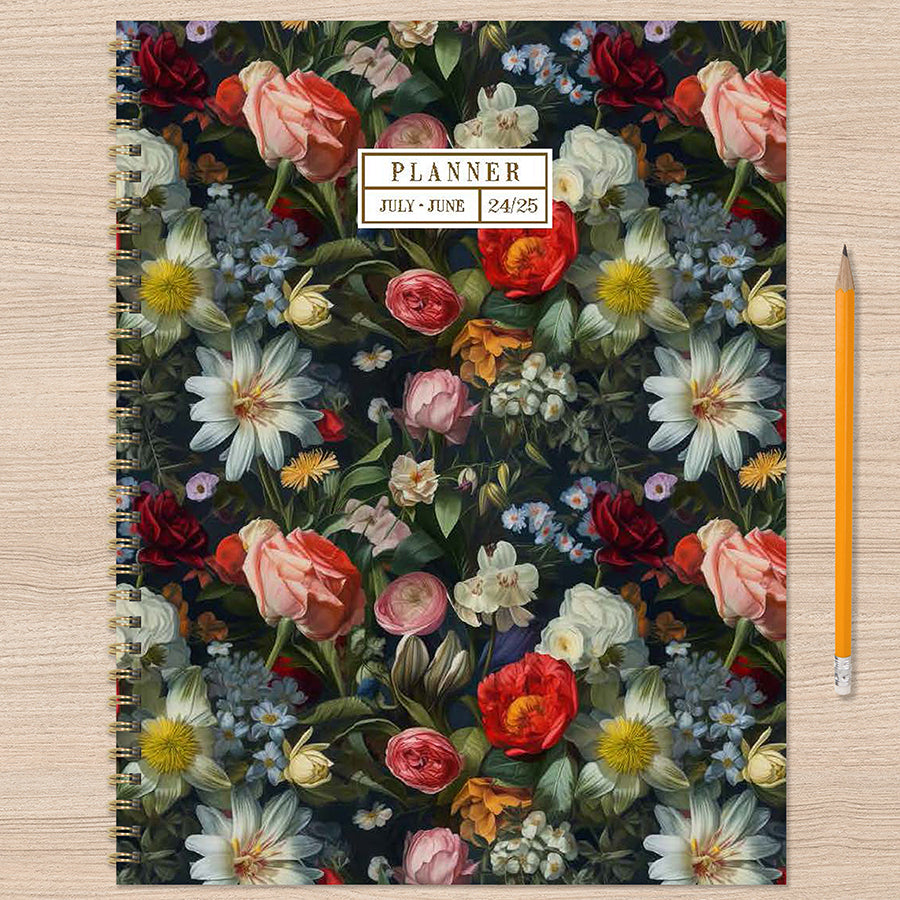 July 2024 - June 2025 English Garden Large Weekly Monthly Planner