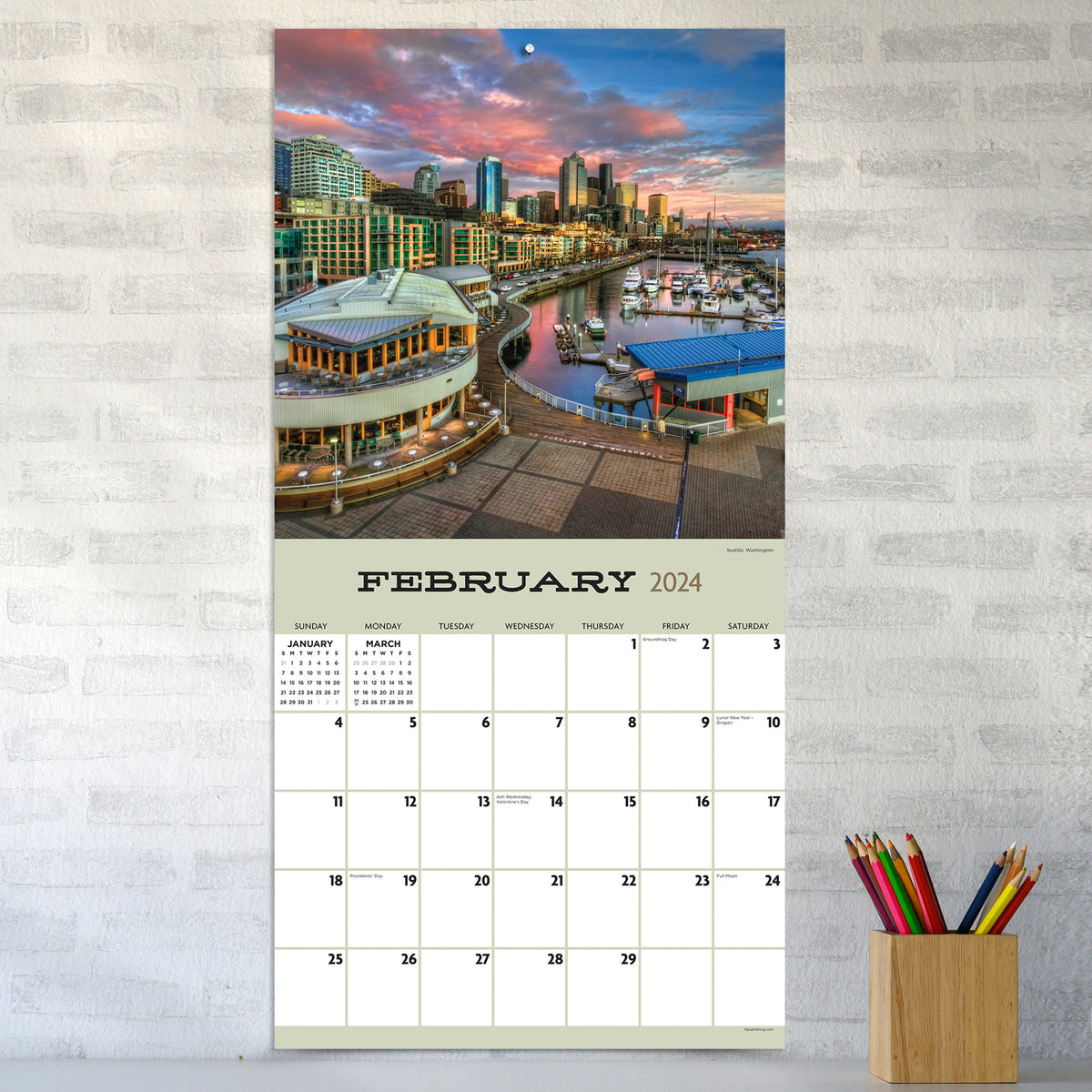 Valentine's Day-Themed 2024 Wall Calendar Poster - Twinkl