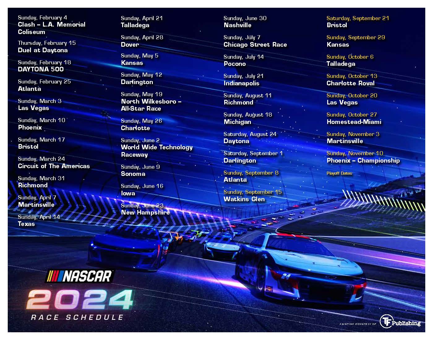 Nascar Cup Race Schedule 2024 Deni Nannie