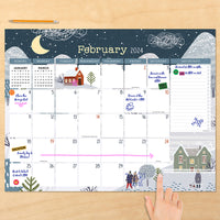 2024 Folk Love Large Desk Pad Monthly Blotter Calendar