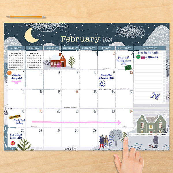 2024 Folk Love Large Desk Pad Monthly Blotter Calendar