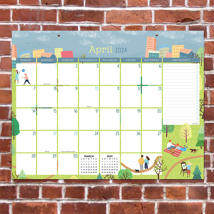 2024 Folk Love Large Desk Pad Monthly Blotter Calendar