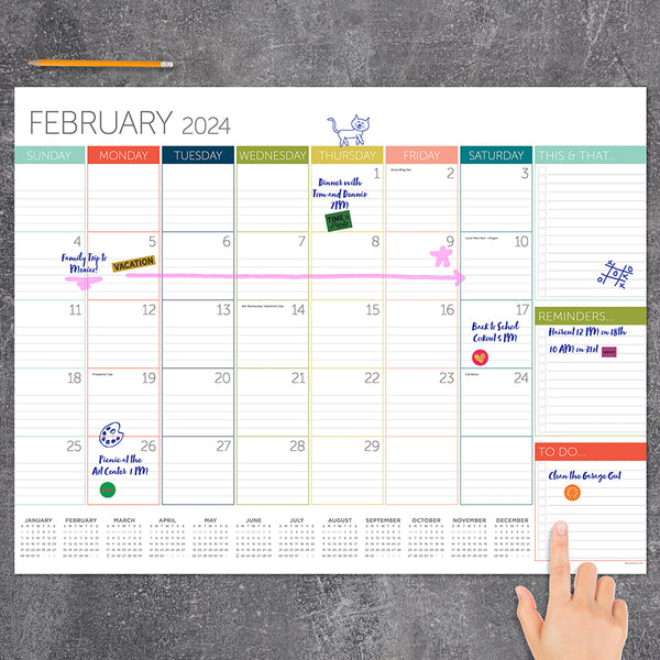 2024 Rainbow Blocks Large Desk Pad Monthly Blotter Calendar