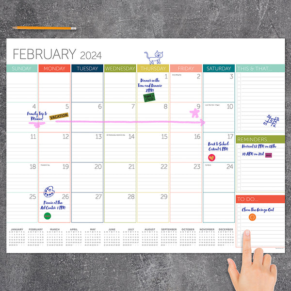 2024 Rainbow Blocks Large Desk Pad Monthly Blotter Calendar