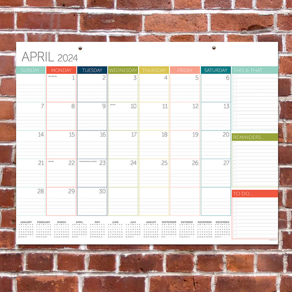 2024 Rainbow Blocks Large Desk Pad Monthly Blotter Calendar