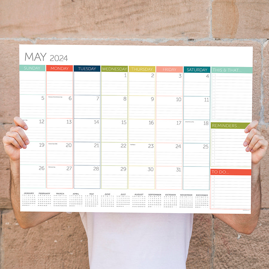 2024 Rainbow Blocks Large Desk Pad Monthly Blotter Calendar-1