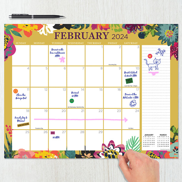 2024 Floral Medium Desk Pad Monthly Blotter Calendar