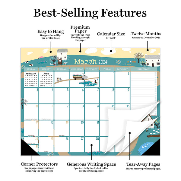2024 Folk Love Medium Desk Pad Monthly Blotter Calendar