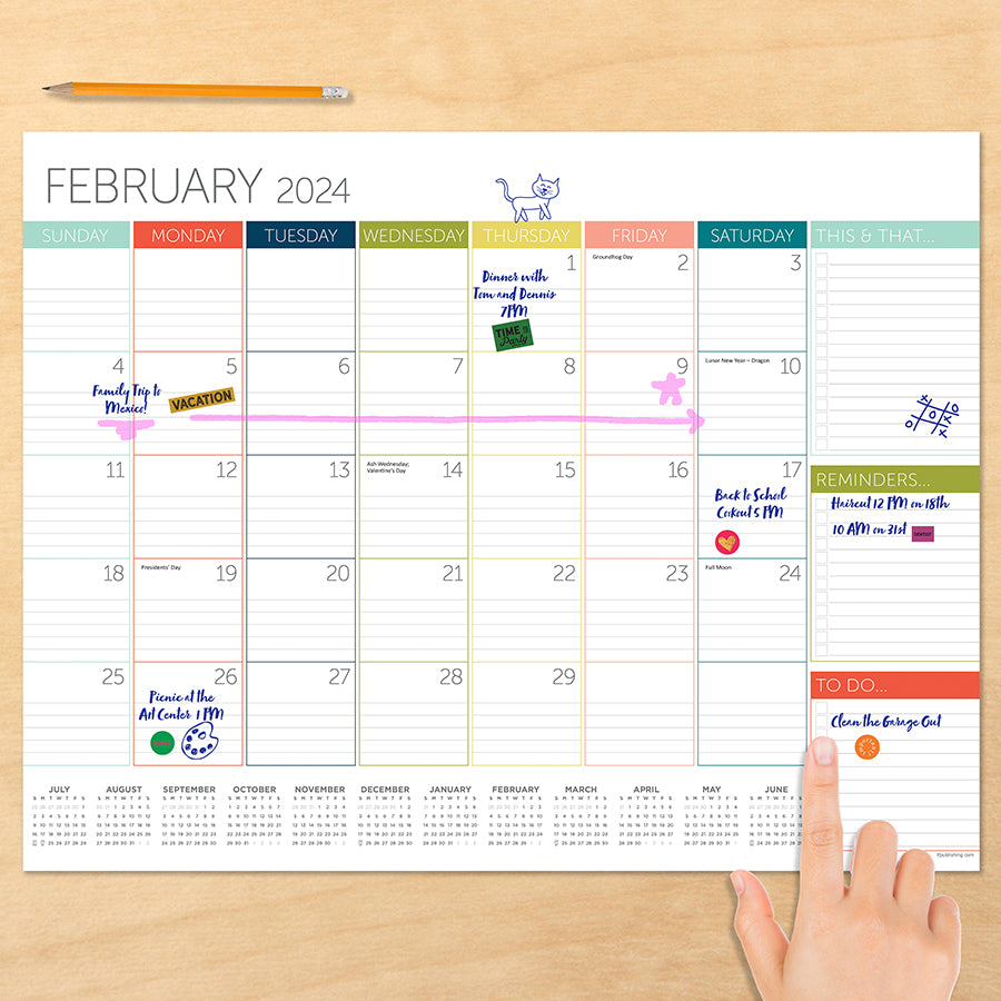 2024 Rainbow Blocks Medium Desk Pad Monthly Blotter Calendar - 0