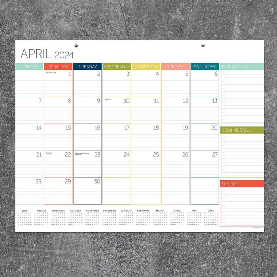 2024 Rainbow Blocks Medium Desk Pad Monthly Blotter Calendar-3