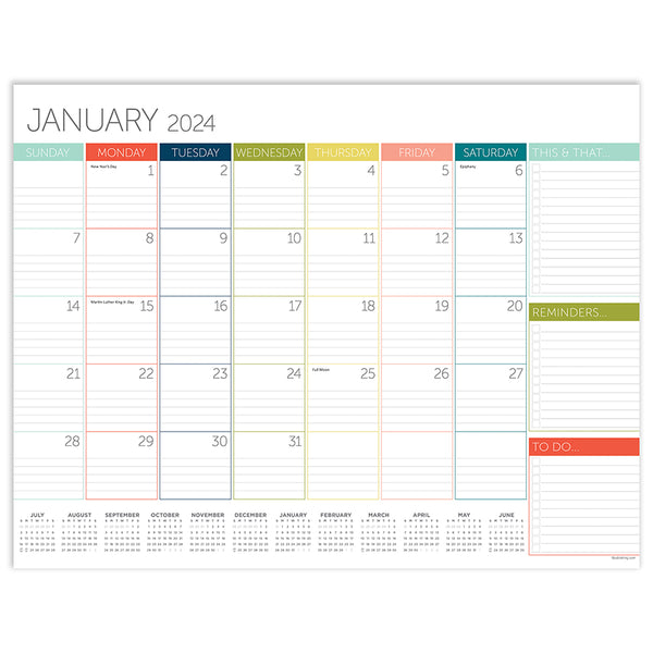 2024 Rainbow Blocks Medium Desk Pad Monthly Blotter Calendar