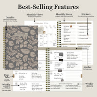 2024 Vintage Botanical Medium Weekly Monthly Planner