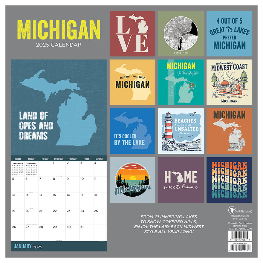 **FINAL SALE** 2025 Home Michigan Wall Calendar TF Publishing