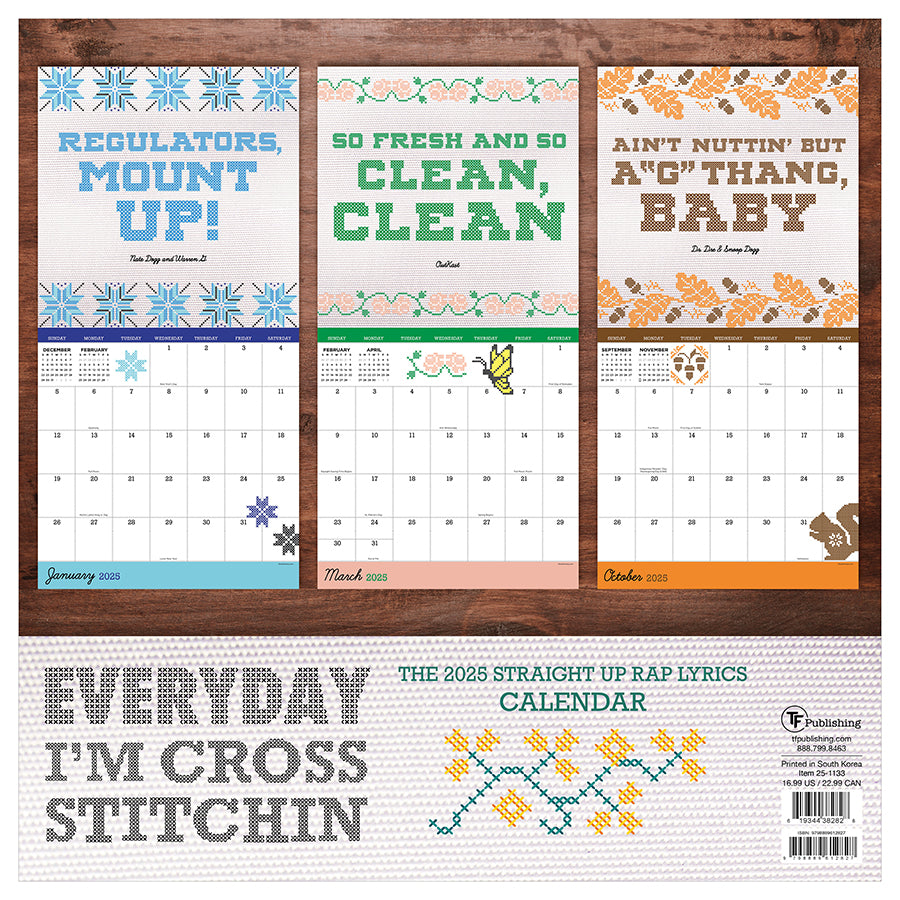 **FINAL SALE** 2025 Cross Stitch Lyrics Wall Calendar