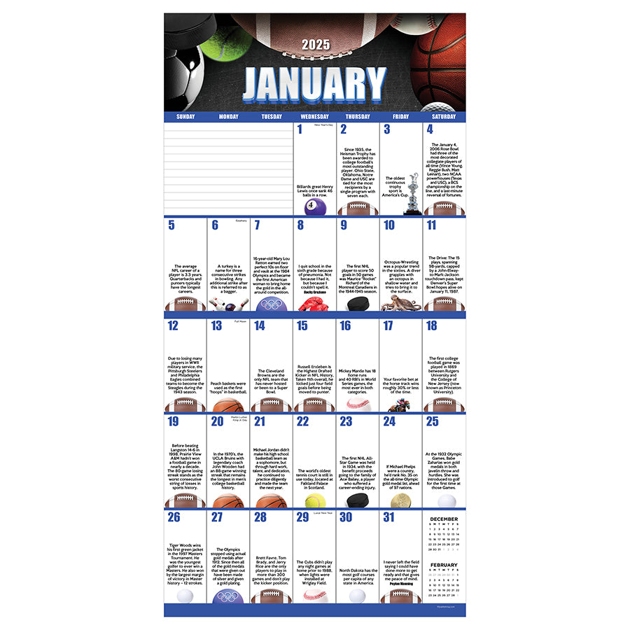 2025 Sports Facts & Trivia Wall Calendar TF Publishing Calendars Best Monthly Calendars For 2025 Olympics Quiz