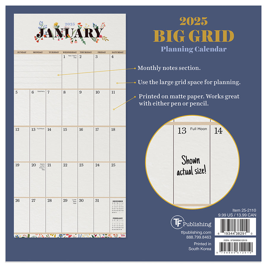 **FINAL SALE** 2025 Big Grid-Floral Mini Calendar