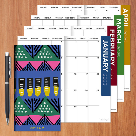 2025 2026 bright tribal small monthly pocket planner tf publishing