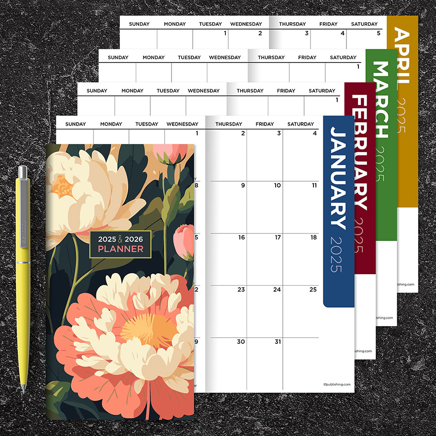 20252026 Spring Peony Small Monthly Pocket Planner TF Publishing