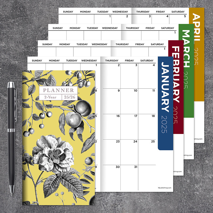 **FINAL SALE** 2025-2026 Yellow Botanical Small Monthly Pocket Planner