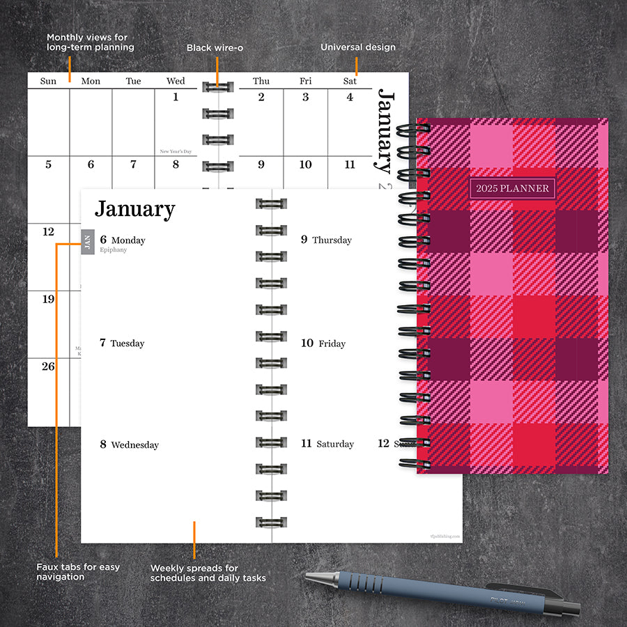 **FINAL SALE**  Pink Plaid Small Weekly Monthly Planner
