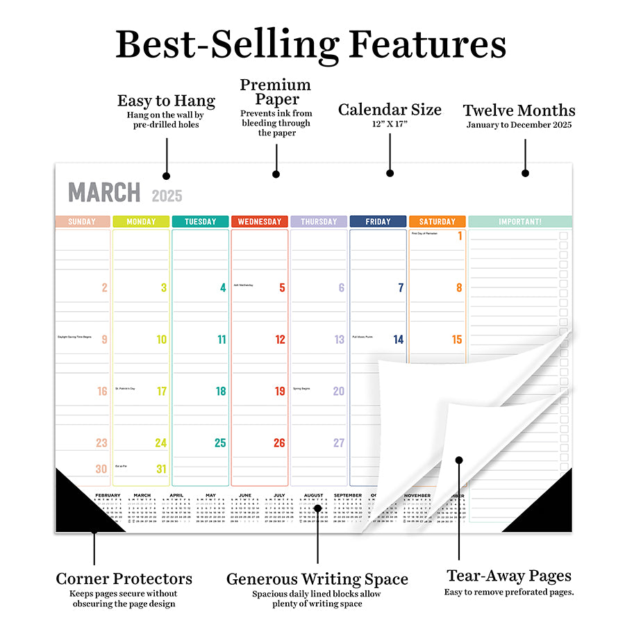 **FINAL SALE** 2025 Rainbow Blocks Medium Desk Pad Monthly Blotter Calendar