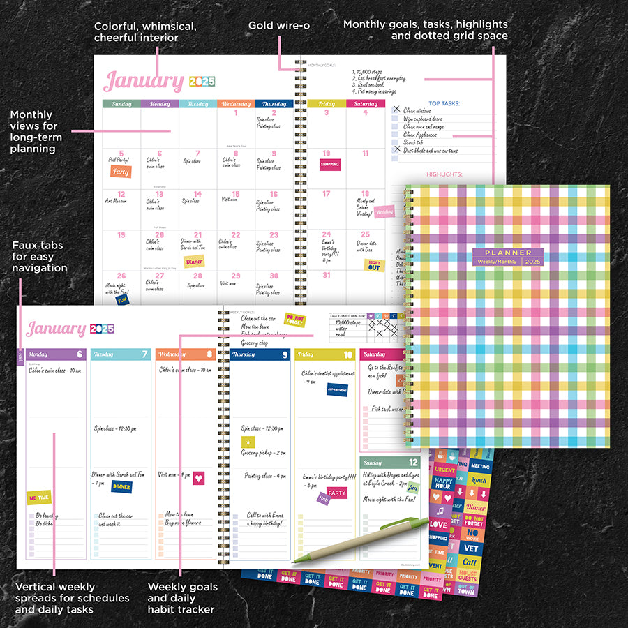 **FINAL SALE** 2025 Madras Plaid Large Weekly Monthly Planner