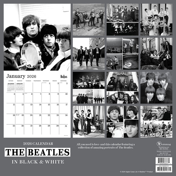 2026 The Beatles: In Black & White Wall Calendar