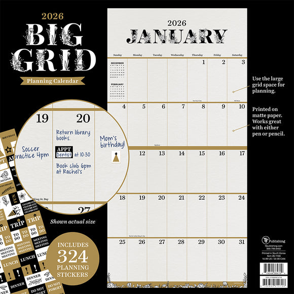 2026 Big Grid-Floral Wall Calendar
