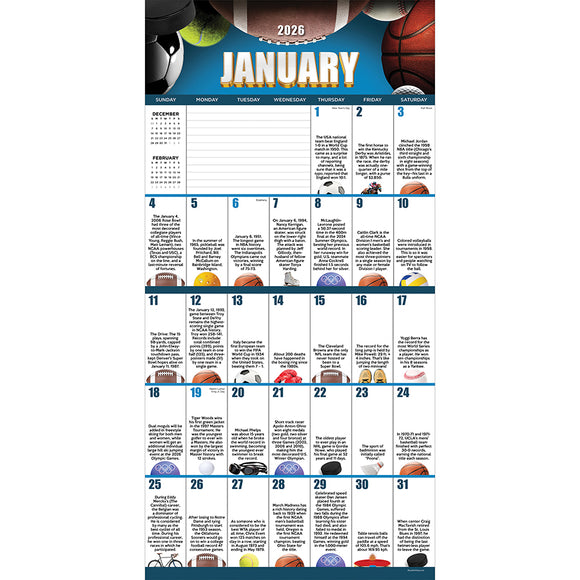 2026 Sports Facts & Trivia Wall Calendar