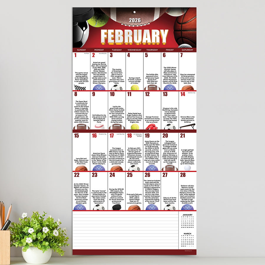 2026 Sports Facts & Trivia Wall Calendar