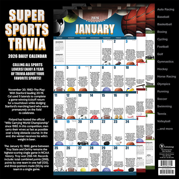 2026 Sports Facts & Trivia Wall Calendar