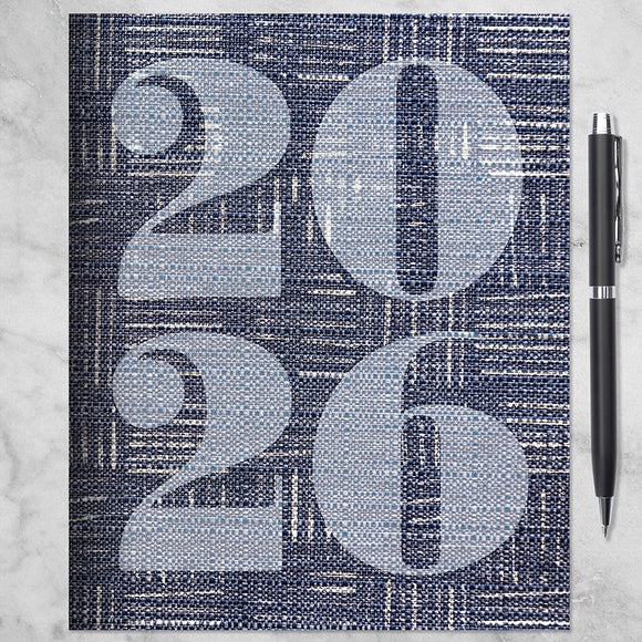 2026 Basket Weave Blue Medium Monthly Planner