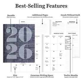 2026 Basket Weave Blue Medium Monthly Planner - 0