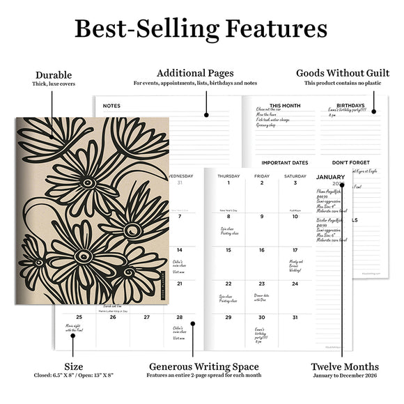 2026 Drawn Daisies Medium Monthly Planner