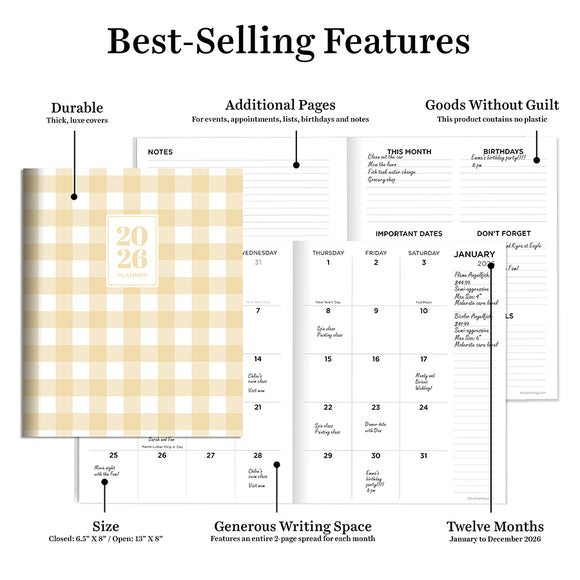 2026 Gingham Wheat Medium Monthly Planner
