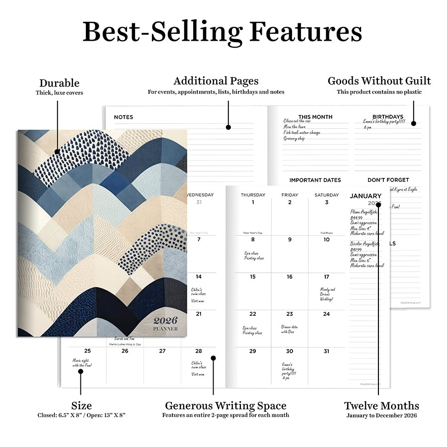 2026 Quilted Curves Medium Monthly Planner - 0