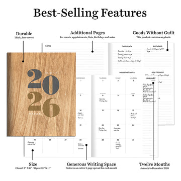 2026 Washed Oak Large Monthly Planner - 0