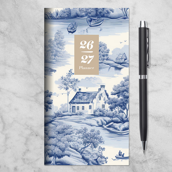 2026-2027 Blue Toile Small Monthly Pocket Planner