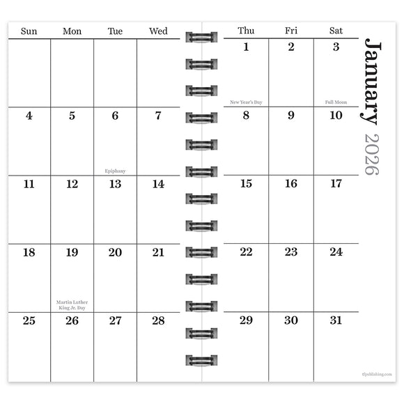2026 Black Small Weekly Monthly Planner
