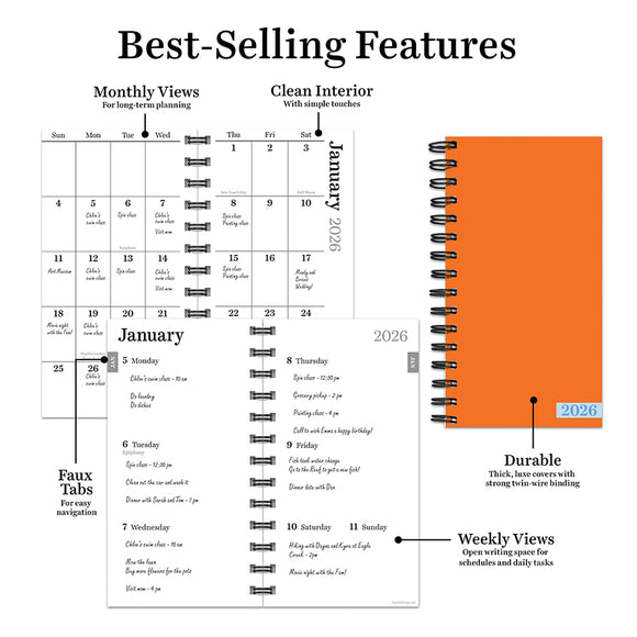 2026 Orange Small Weekly Monthly Planner