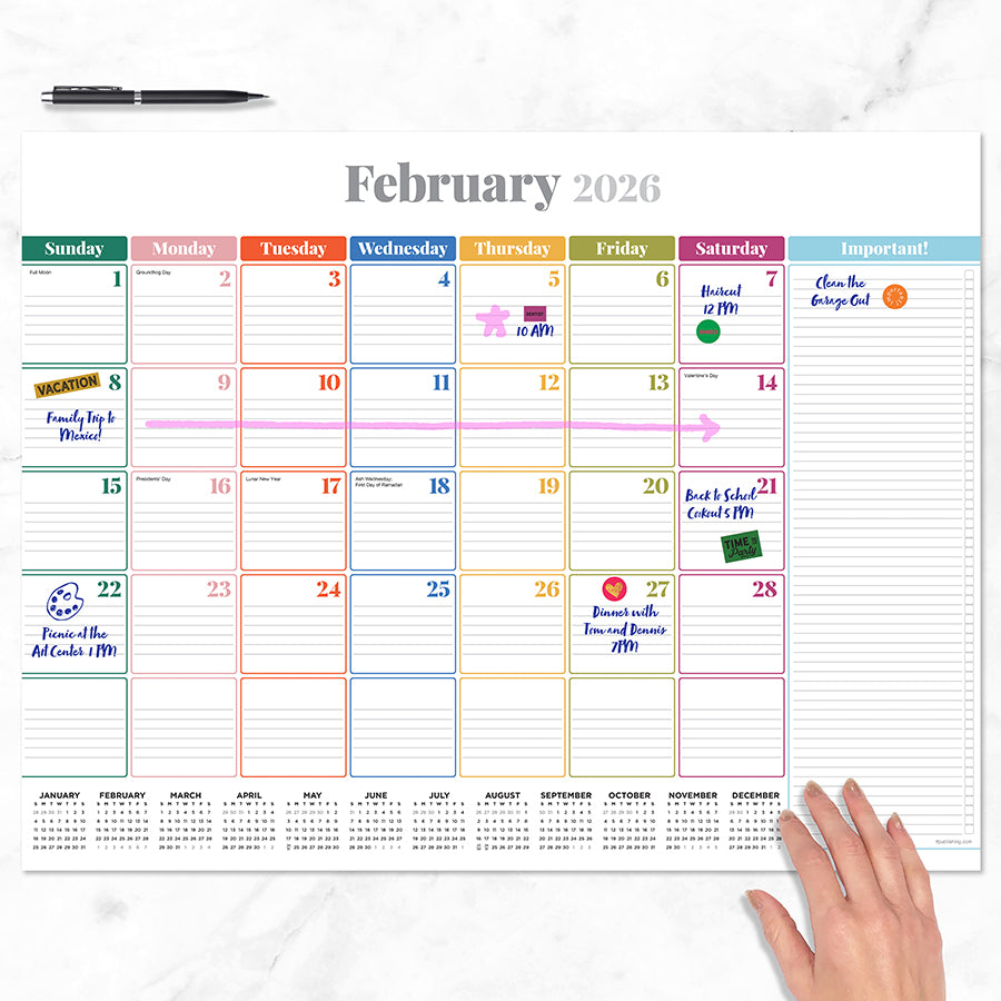 2026 Rainbow Blocks Large Desk Pad Monthly Blotter Calendar